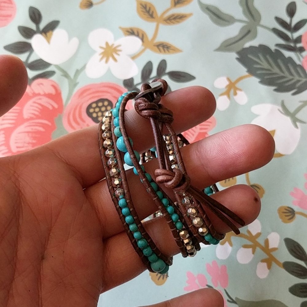 Nwot leather turquoise and silver 3 layer bracelet - Picture 2 of 2